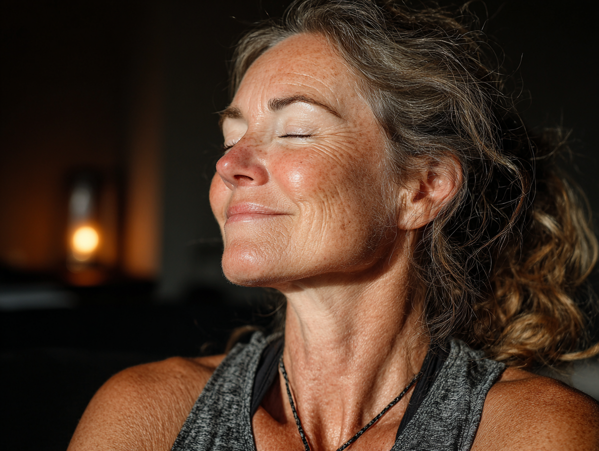 Adulți practicând yoga în natură, în parcul VitalCare House